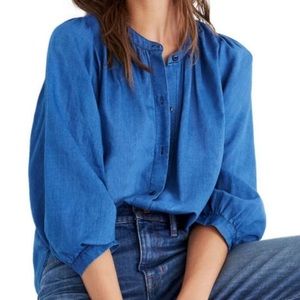 Madewell Indigo Gauze Chambray Blue Button Down Long Sleeve Shirt Blouse